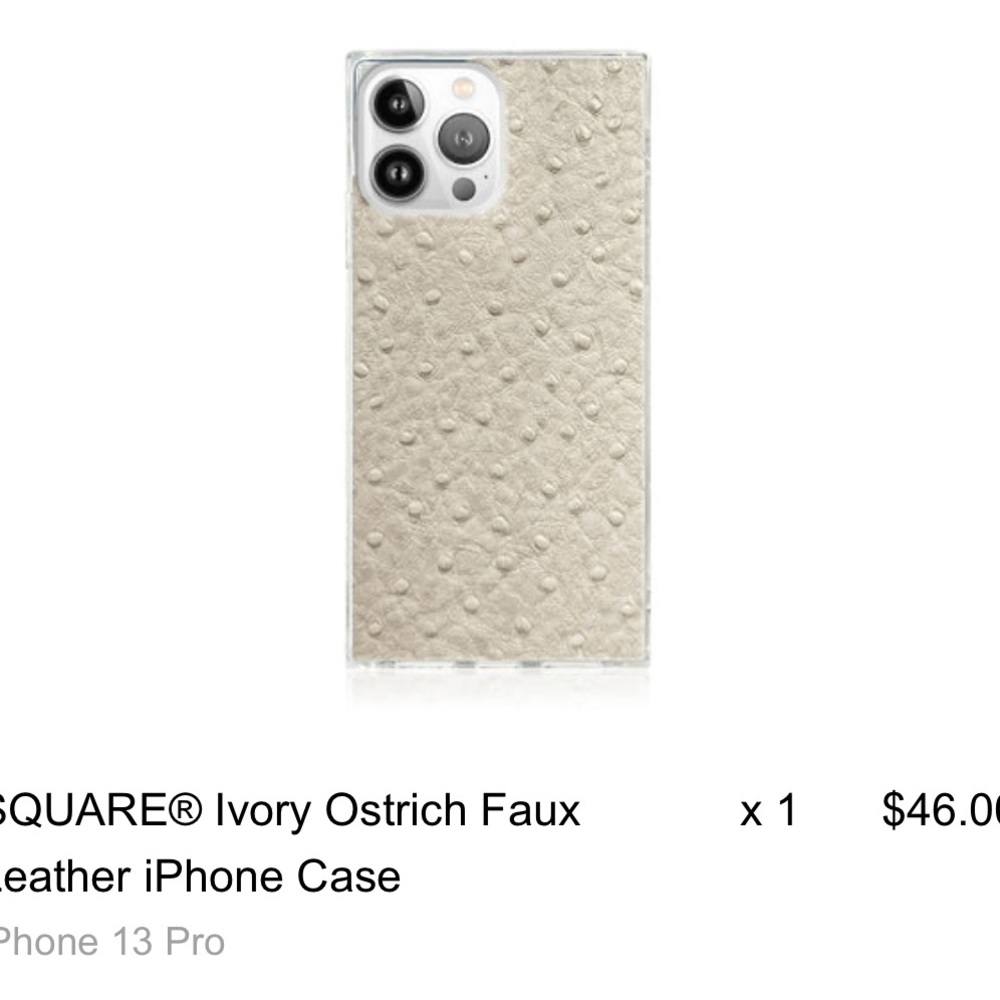 FLAUNT Square Ivory Faux Leather iPhone 13 Pro Case & Phone Ring